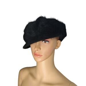 1990s Black Page Boy Cap Liz Claiborne Vintage Wool Rabbit Fur Blend Hat Small